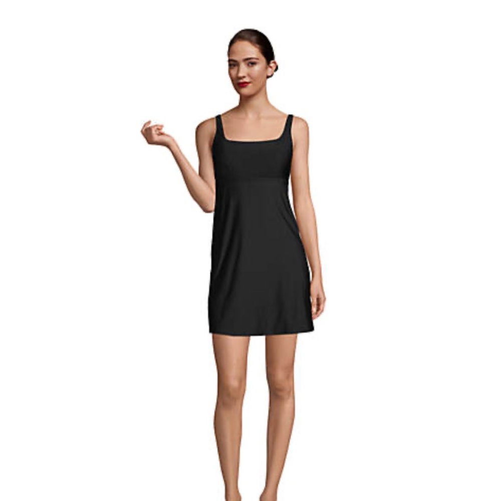 NWT Land’s End D-Cup Tummy Control Square Neck Swim Dress with Attached Shorts